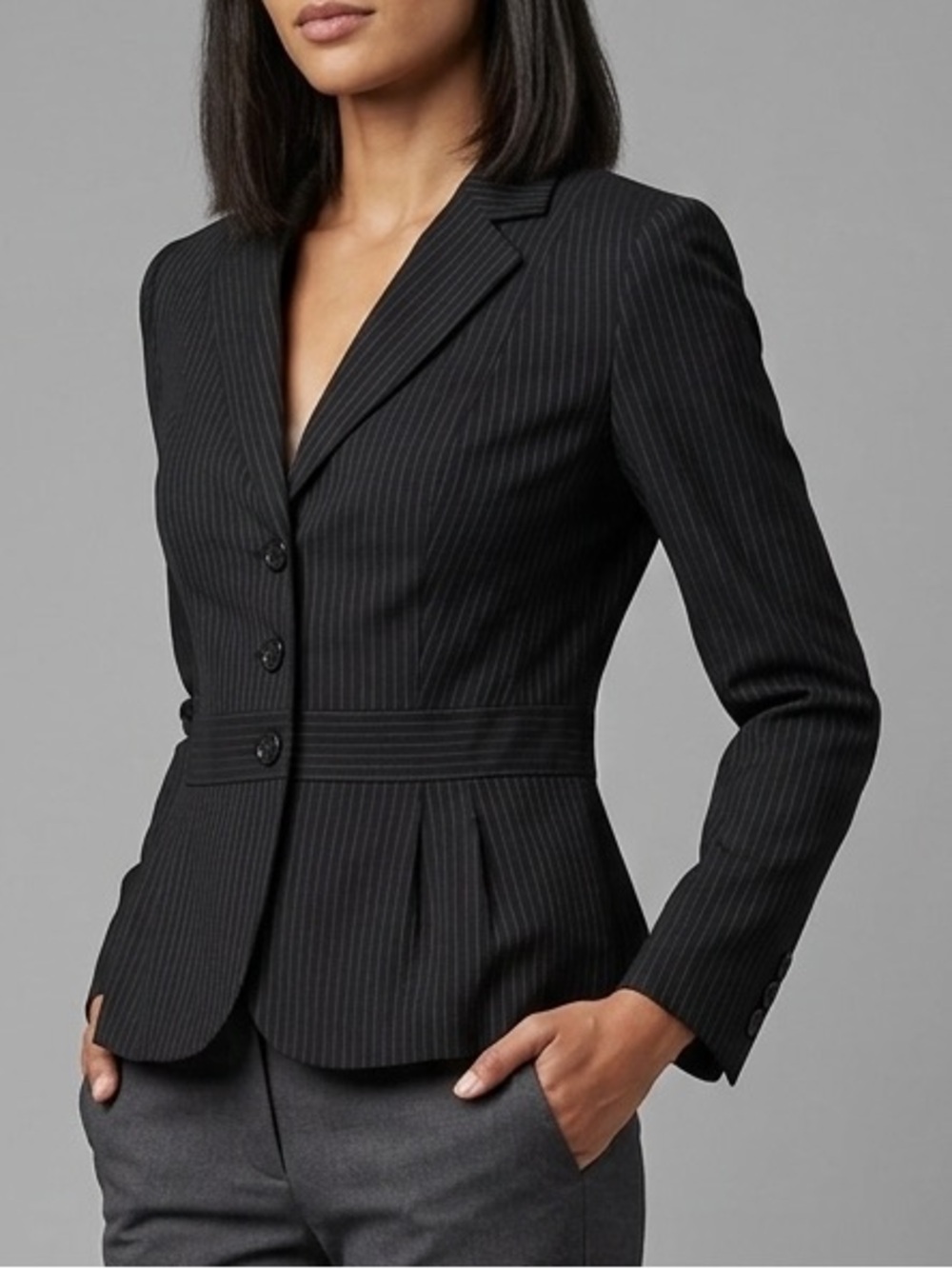 Elle Women's Classic Black Pinstriped Blazer